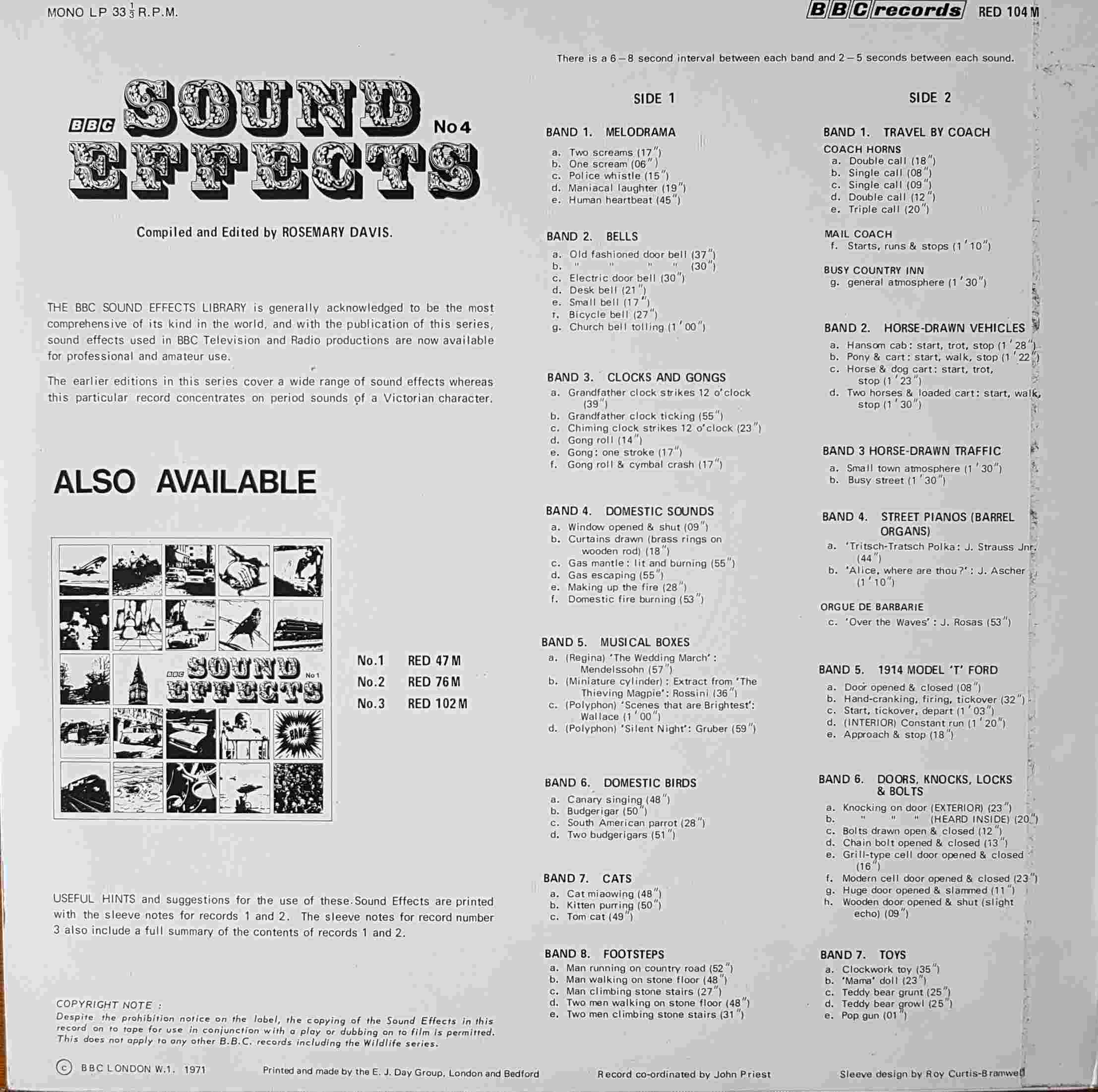Picture of RED 104 Sound effects no. 4 by artist Various from the BBC records and Tapes library